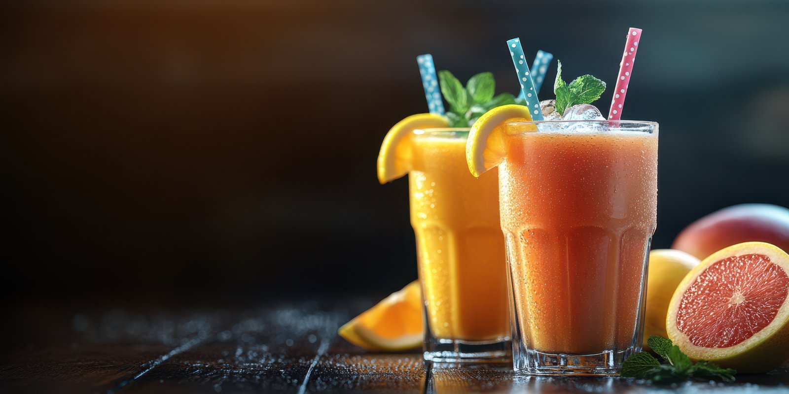 Refreshing summer drinks with citrus garnishes served in vibrant glasses